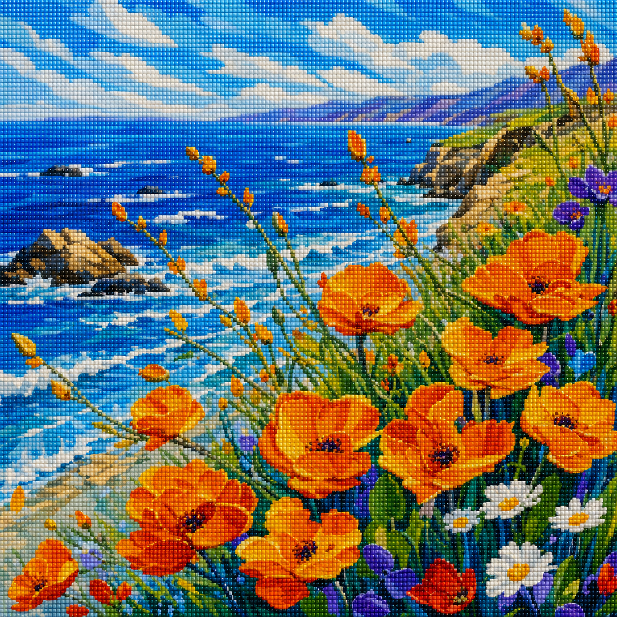 California Poppy Coast- Diamond Art Kit (50x50cm, Square Drill)