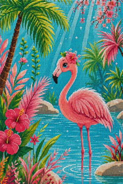 Blossom Bay Flamingo- Diamond Art Kit (40x60cm, Square Drill)