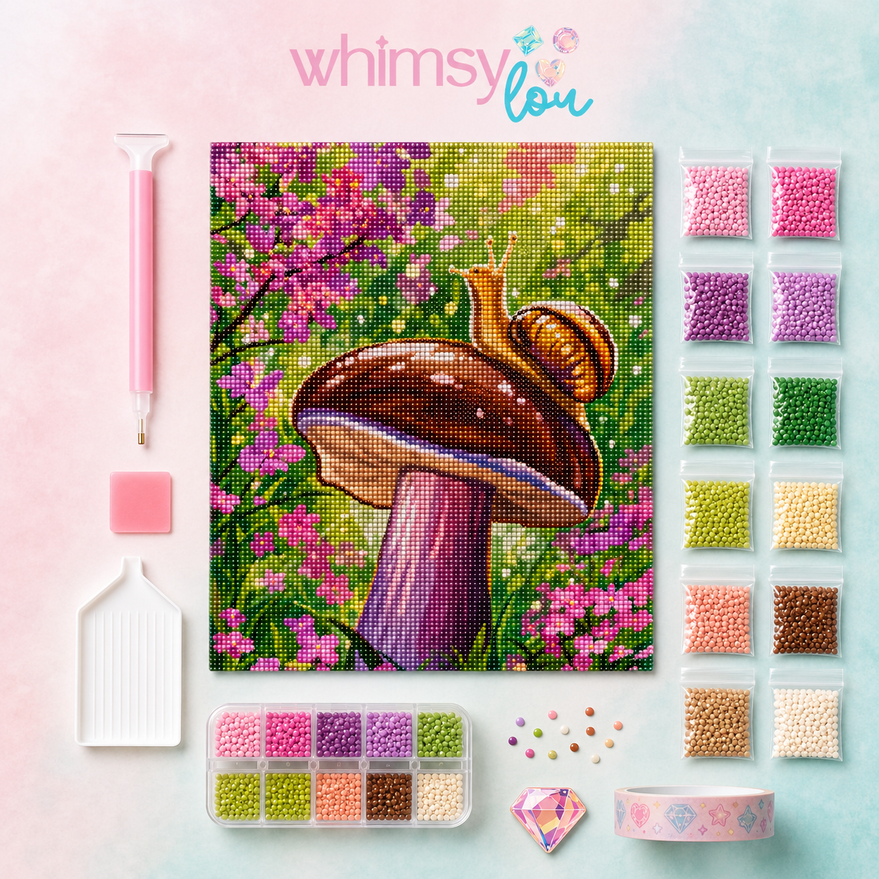 Mushroom Meadow Snail- Diamond Art Kit (40x50cm, Round Drill)