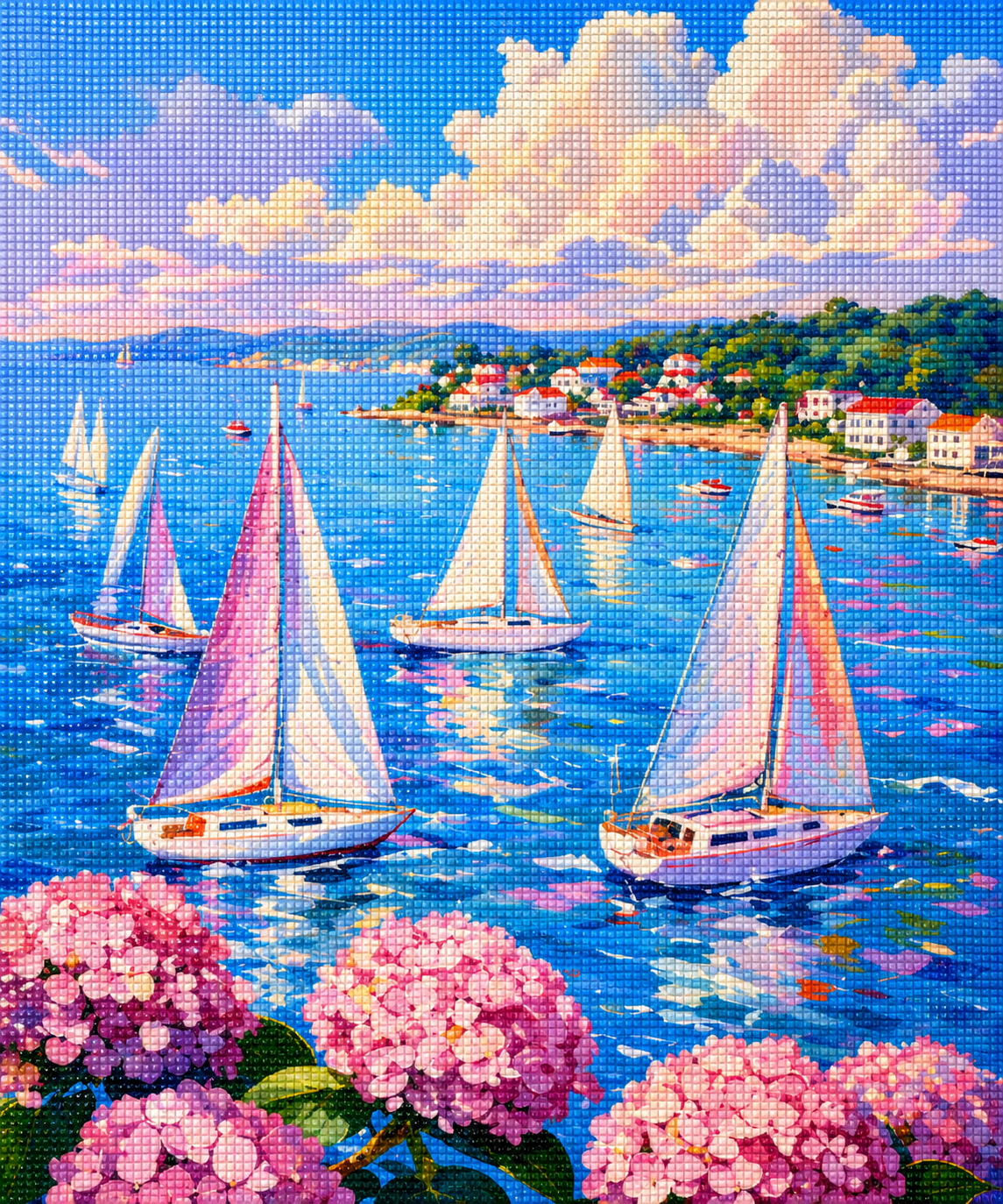 Coastal Hydrangea Harbor – Diamond Art Kit (50x60cm, Square Drill)