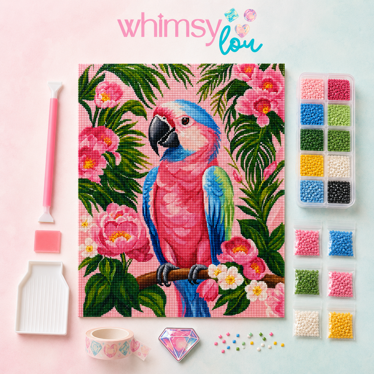 Palm Paradise Parrot- Diamond Art Kit (40x50cm, Square Drill)