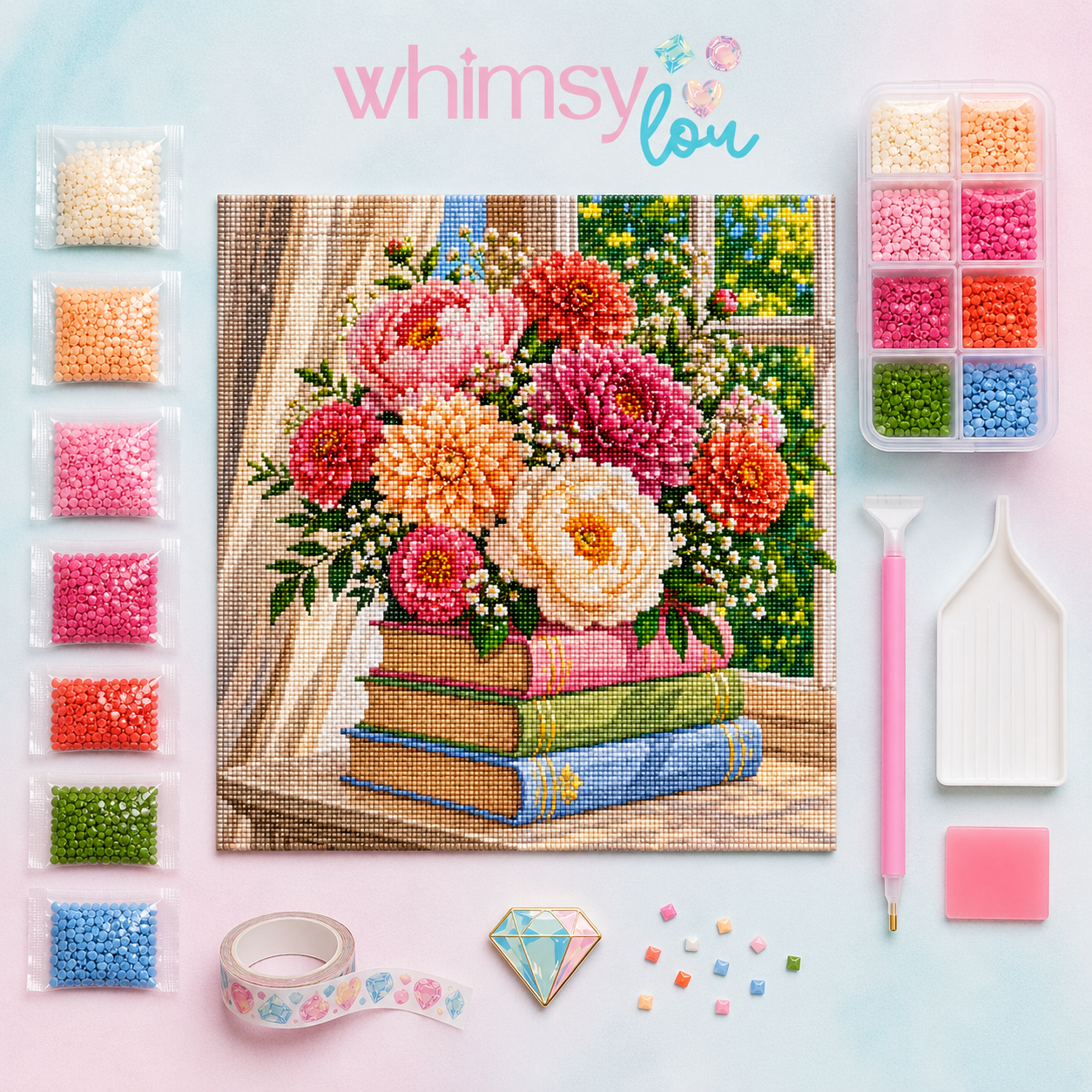 Windowsill Blooms- Diamond Art Kit (50x50cm, Square Drill)