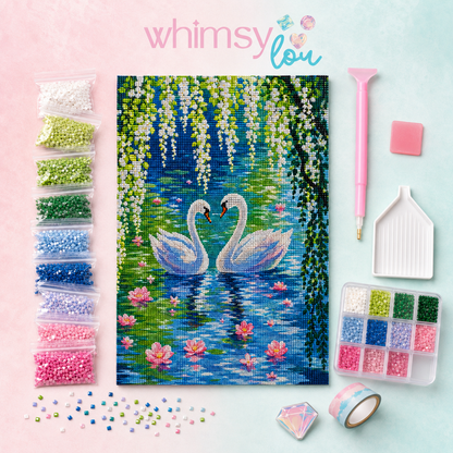 Swans & Waterlilies- Diamond Art Kit (40x60cm, Square Drill)