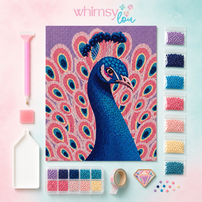 Teal & Rose Peacock- Diamond Art Kit (40x50cm, Round Drill)