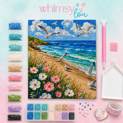 Seagull Shoreline- Diamond Art Kit (40x50cm, Square Drill)