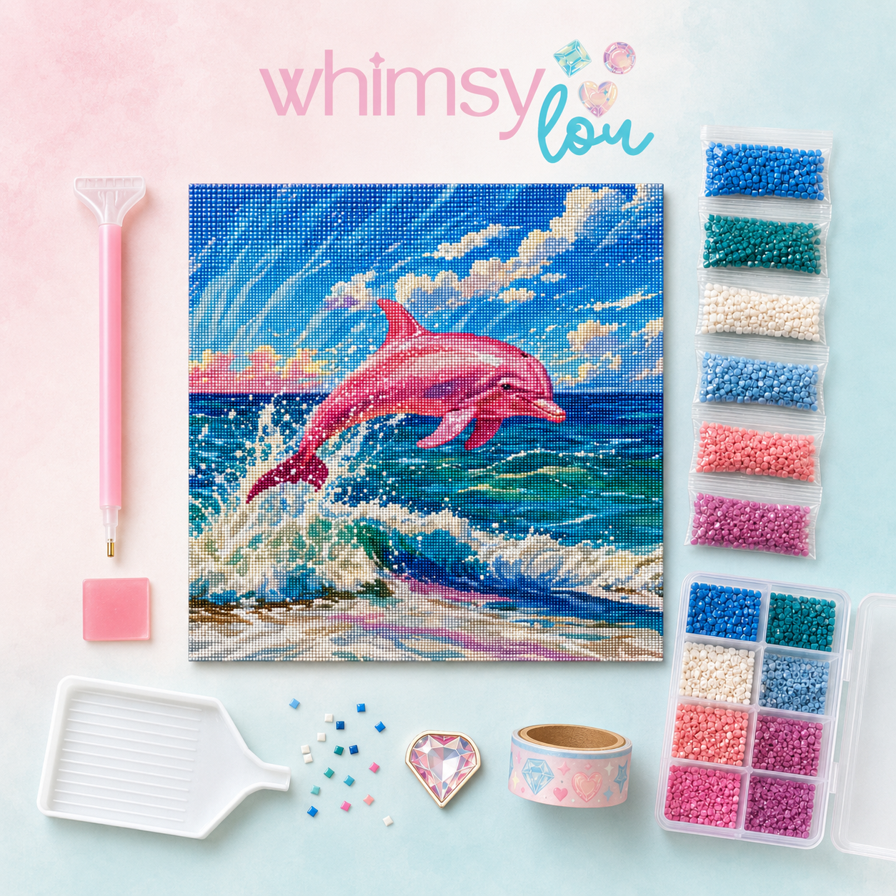 Pink Tide Dolphin- Diamond Art Kit (50x50cm, Square Drill)