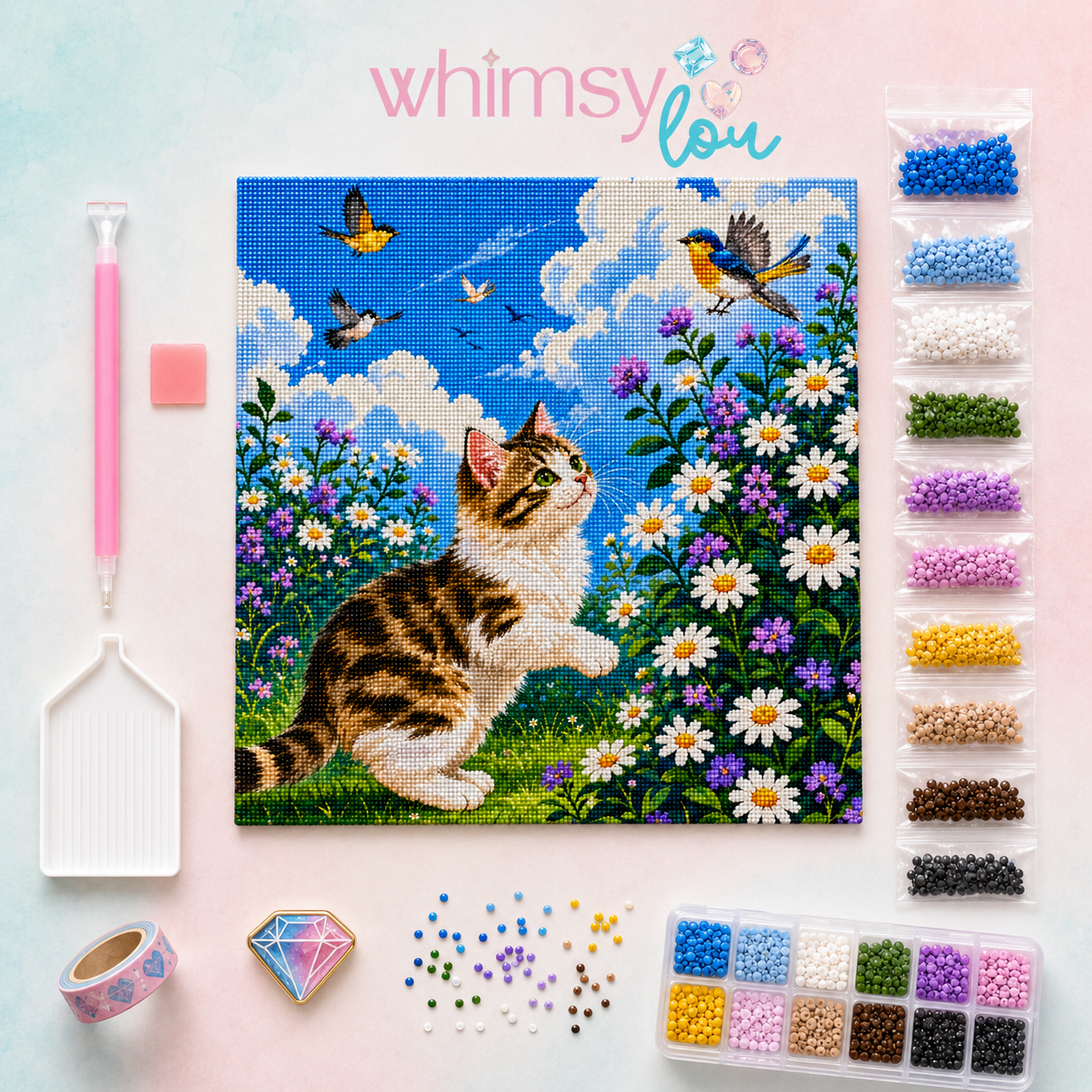 Daisywatch Kitten- Diamond Art Kit (50x50cm, Round Drill)