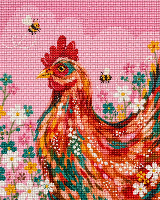 Garden Party Rooster - Diamond Art Kit (40x50cm, Round Drill)