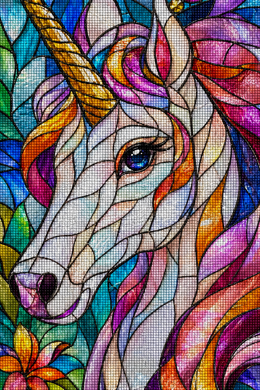 Rainbow Glass Unicorn- Diamond Art Kit (40x60cm, Square Drill)
