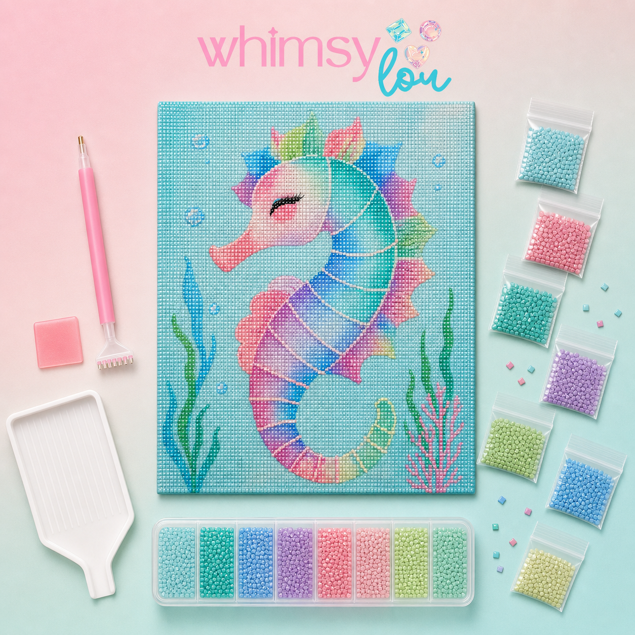 Shimmering Seahorse- Diamond Art Kit (40x50cm, 100% Whimsy Dust Square Drill)