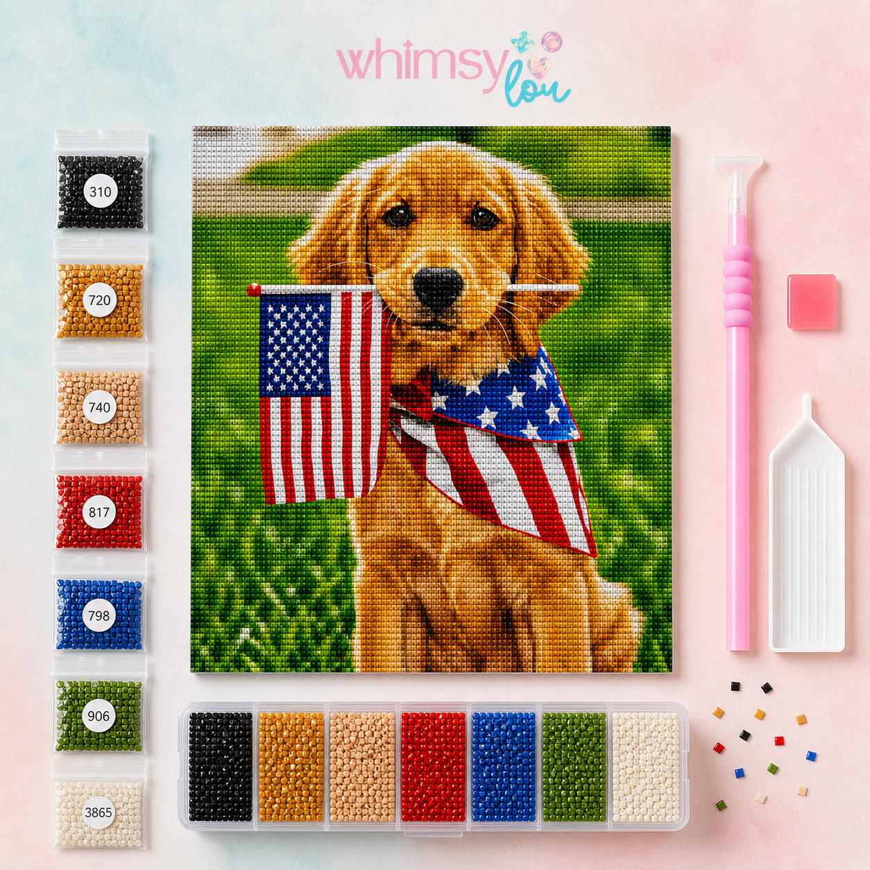 All-American Pup- Diamond Art Kit (40x50cm, Square Drill)