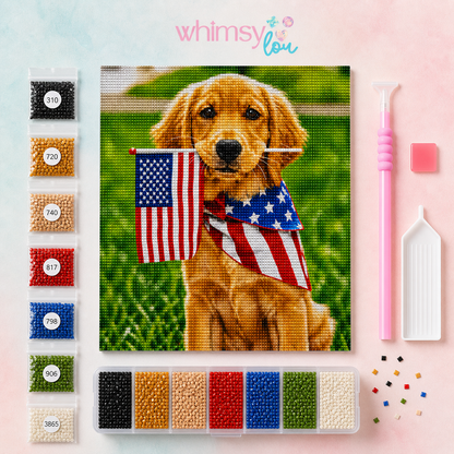 All-American Pup- Diamond Art Kit (40x50cm, Square Drill)