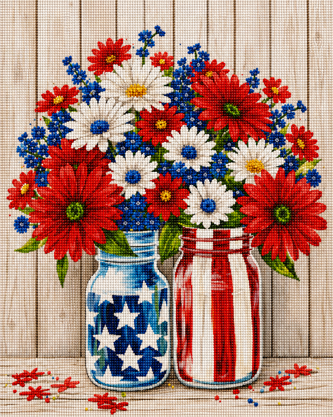 Stars & Stripes Bouquet- Diamond Art Kit (40x50cm, Round Drill)