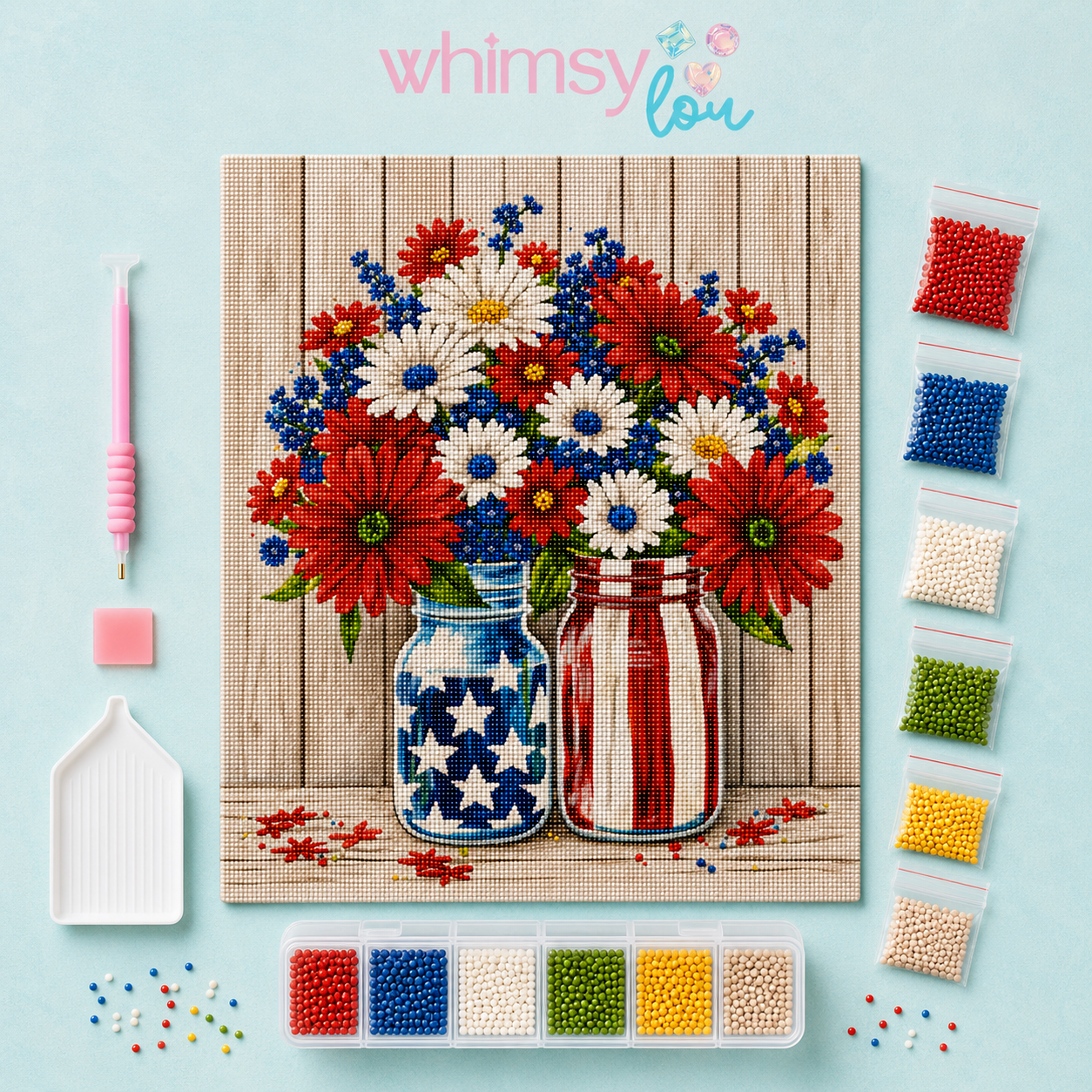 Stars & Stripes Bouquet- Diamond Art Kit (40x50cm, Round Drill)