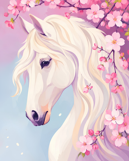 Cherry Blossom Mare- Diamond Art Kit (40x50cm, Square Drill)