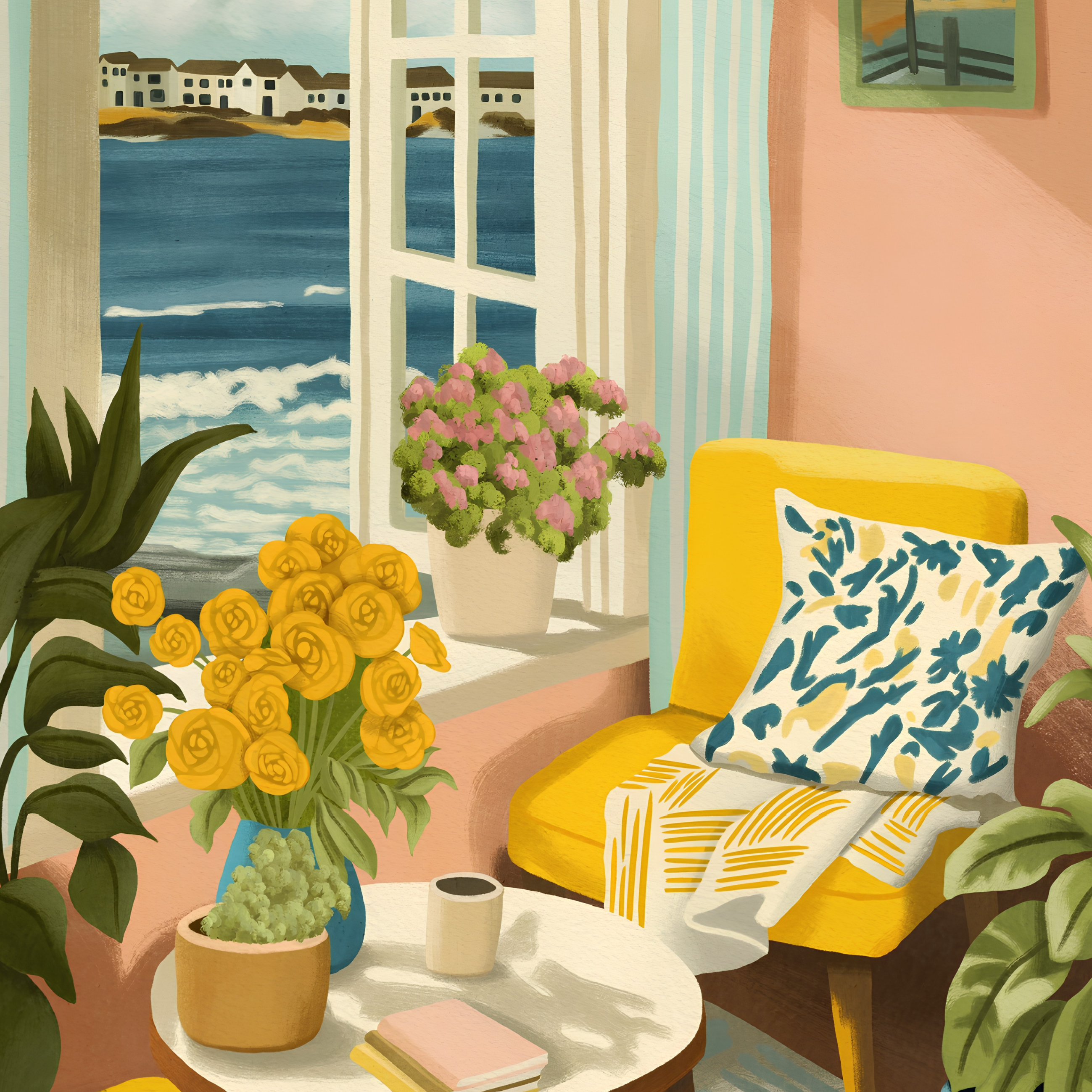 Coastal France Sunroom by Lisa D Art Designs – Diamond Art Kit (50x70cm, Square Drill)