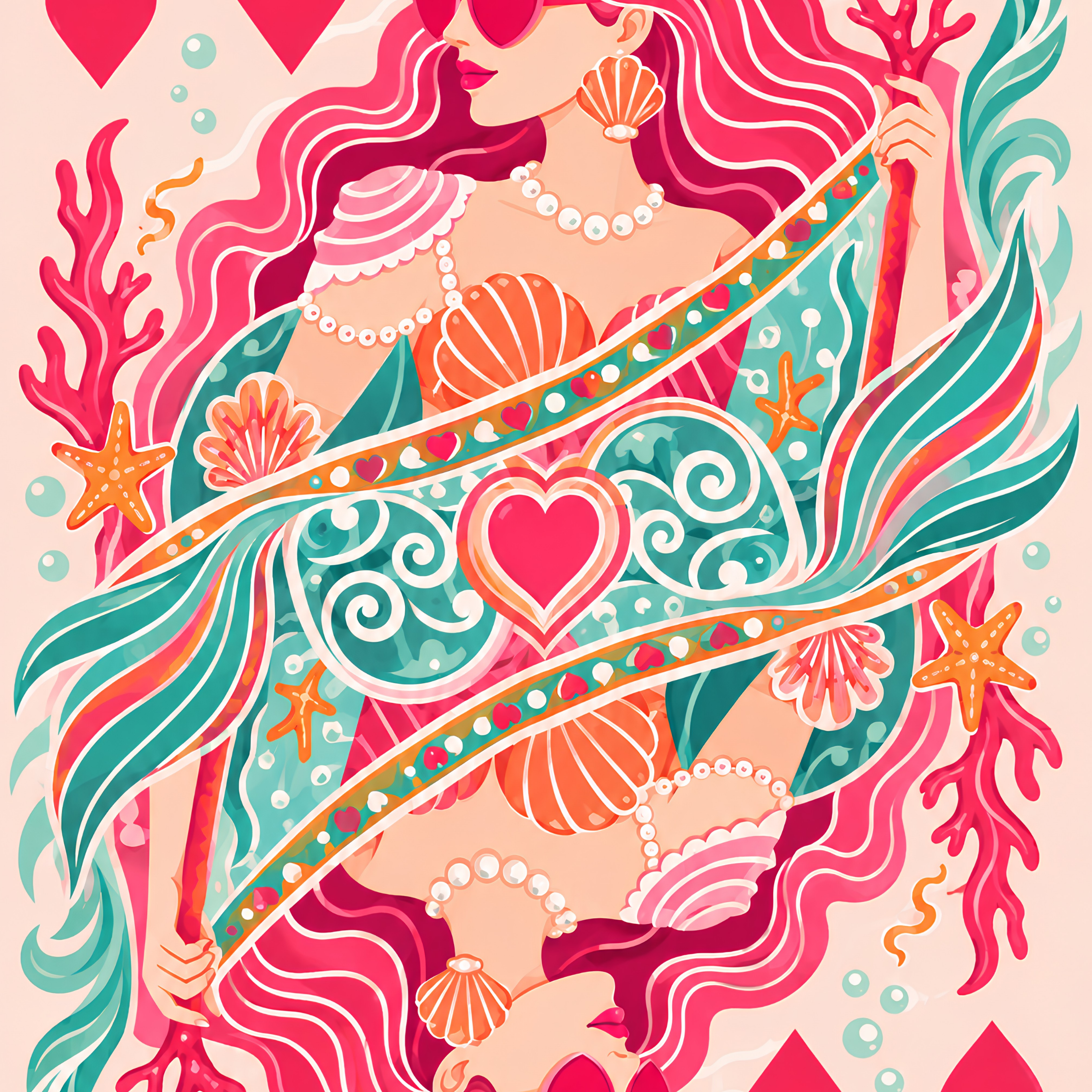 Coral Queen of Hearts- Diamond Art Kit (40x60cm, Square Drill)