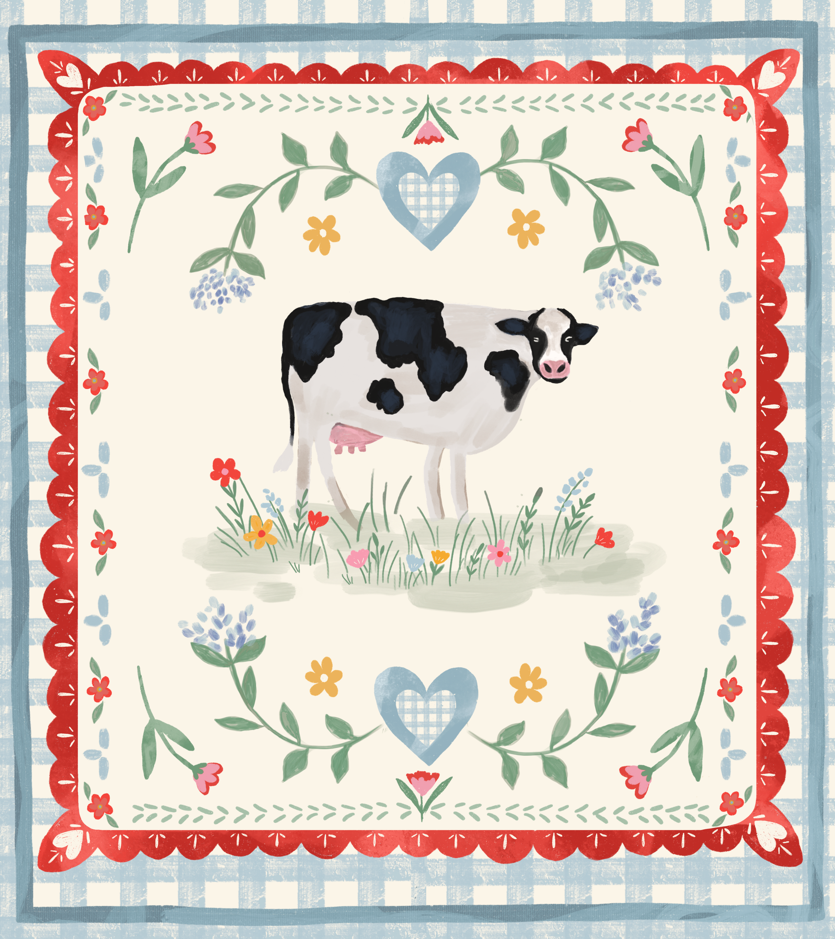 Country Cow Charm by Rose Halsey- Diamond Art Kit (40x45cm, Square Drill) Hand Rendered