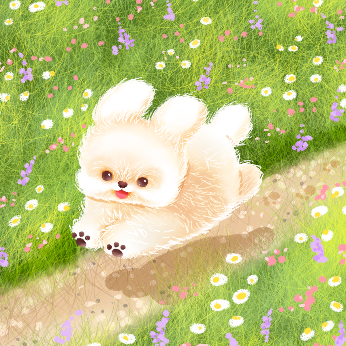 Daisies & Puppy Paws by CraaftyQueen– Diamond Art Kit (40x40cm Square Drill) Hand Rendered