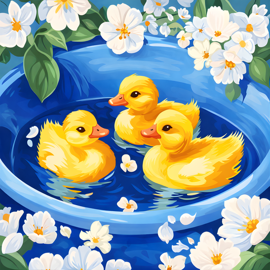 Daisy Ducklings Splashing- Diamond Art Kit (40x40cm, Round Drill)