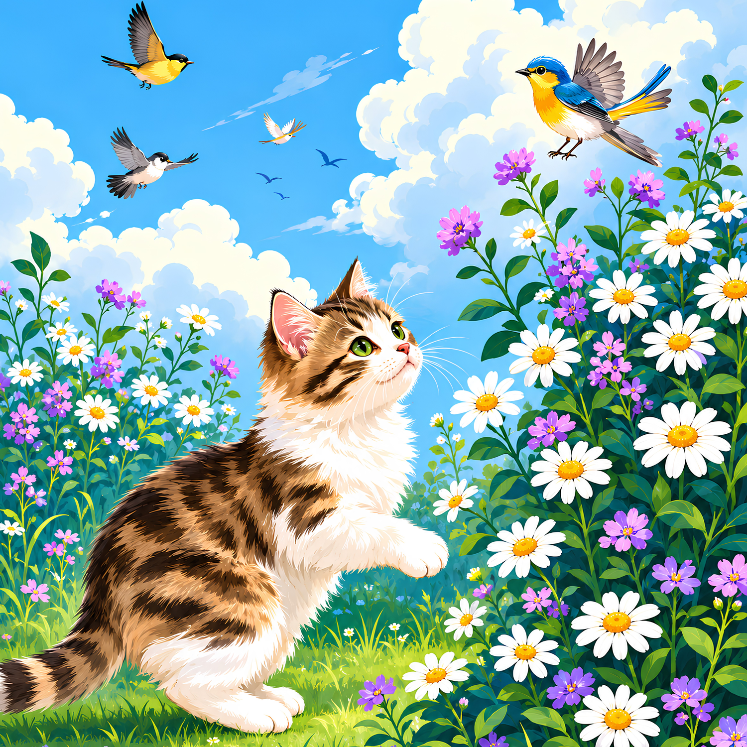 Daisywatch Kitten- Diamond Art Kit (50x50cm, Round Drill)