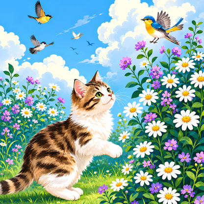 Daisywatch Kitten- Diamond Art Kit (50x50cm, Round Drill)
