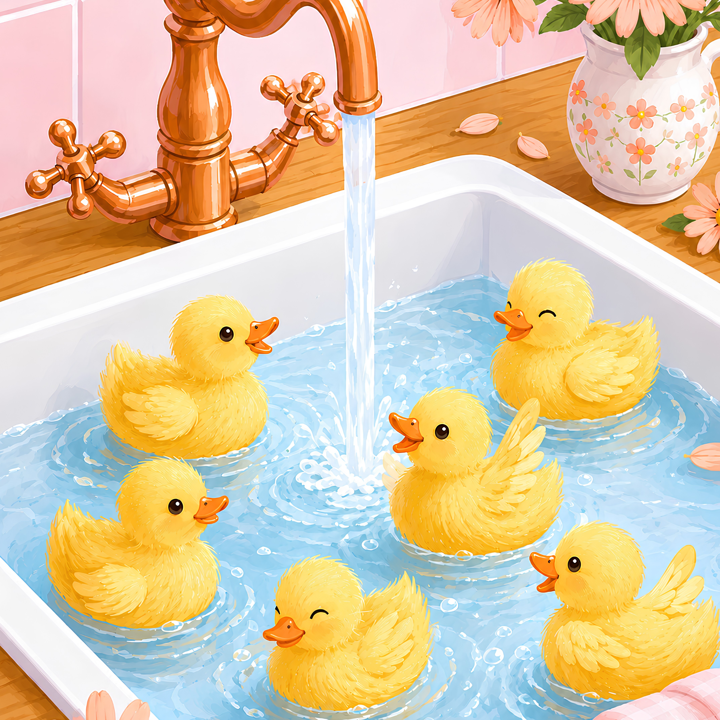 Duckling Wash Day- Diamond Art Kit (40x50cm, Round Drill)