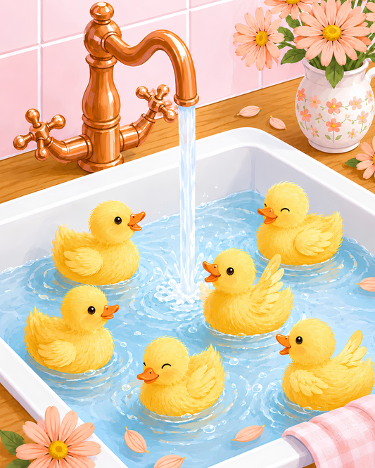 Duckling Wash Day- Diamond Art Kit (40x50cm, Round Drill)