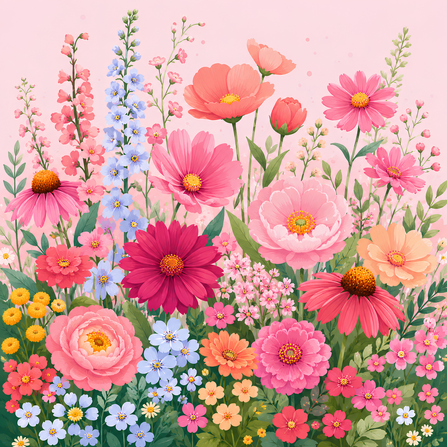 Fields of Pink Wildflowers- Diamond Art Kit (40x40cm, Round Drill)