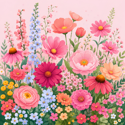 Fields of Pink Wildflowers- Diamond Art Kit (40x40cm, Round Drill)