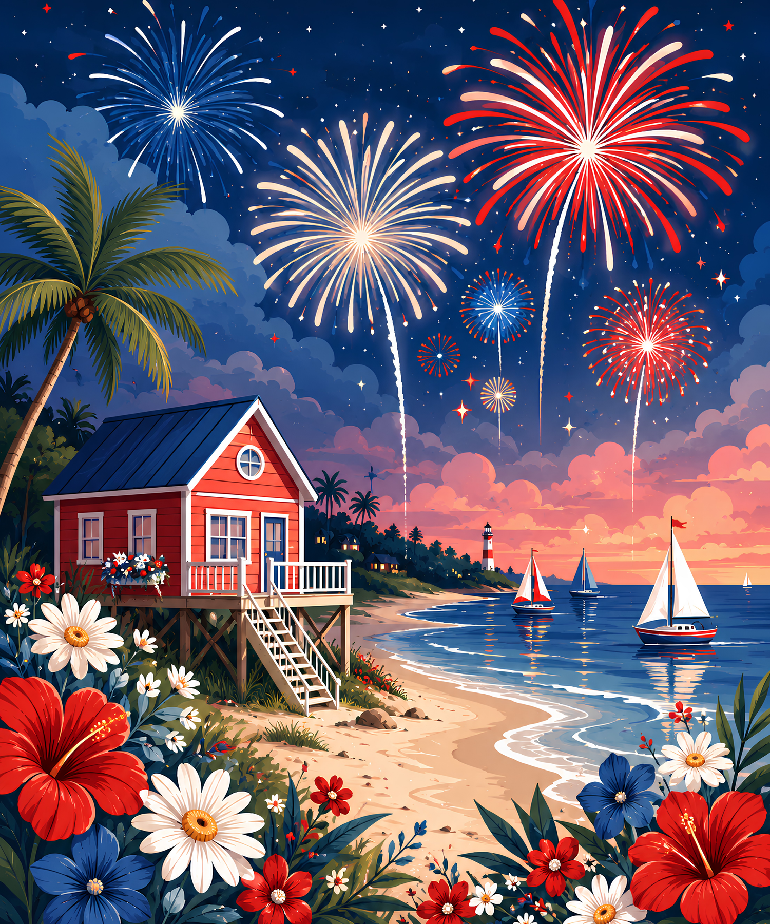 Fireworks by the Shore – Diamond Art Kit (50x60cm, Square Drill)