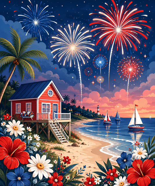 Fireworks by the Shore – Diamond Art Kit (50x60cm, Square Drill)