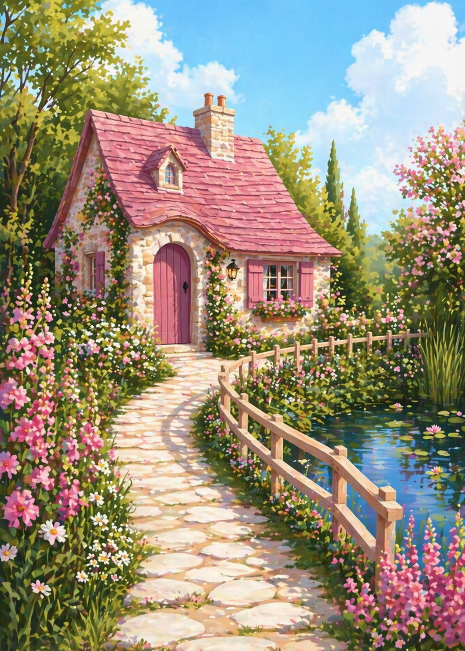 Floral Haven Cottage- Diamond Art Kit (50x70cm, Square Drill)
