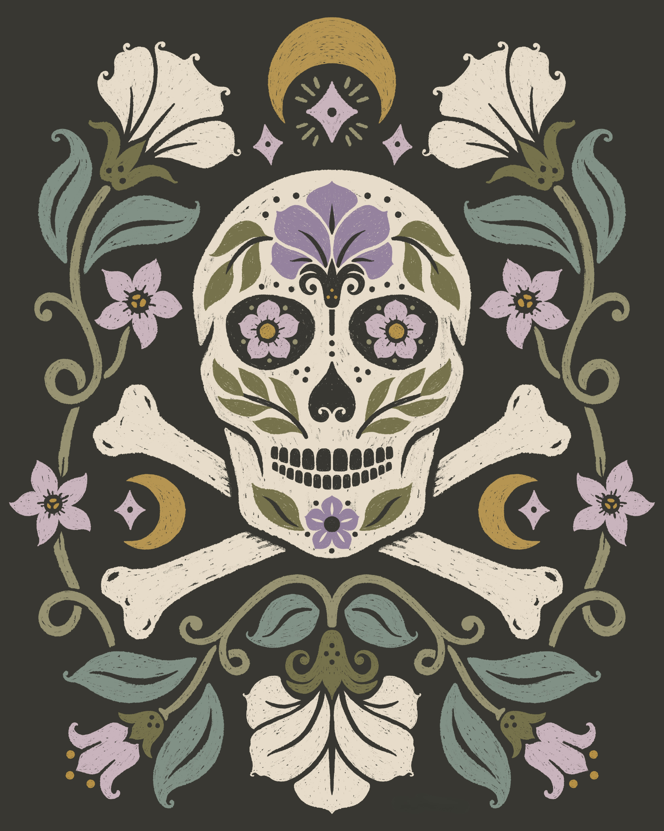 Floral Moon Skull by Carey Copeland – Diamond Art Kit (40x50cm)