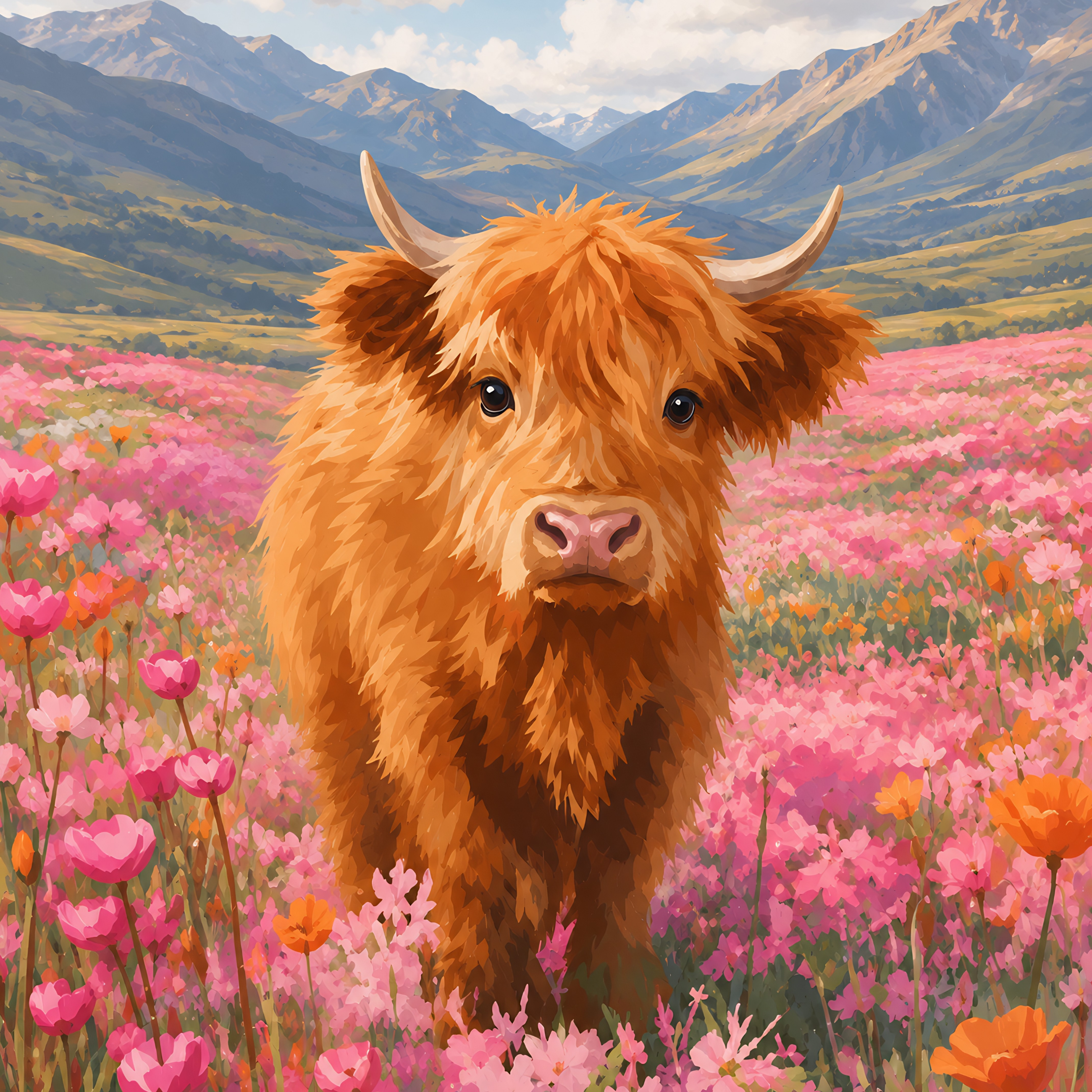 Flora the Highland Cow- Diamond Art Kit (40x50cm, Square Drill)