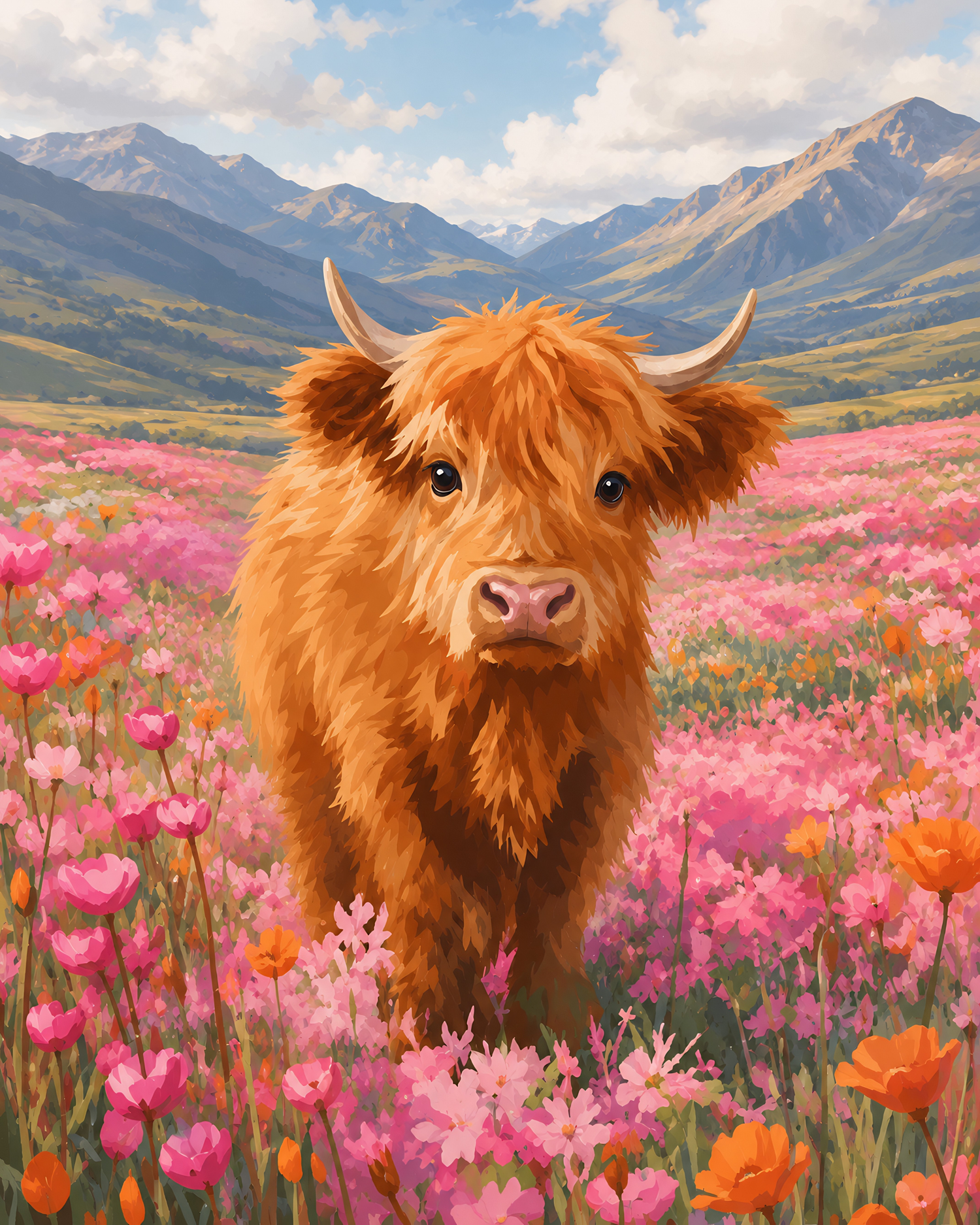 Flora the Highland Cow- Diamond Art Kit (40x50cm, Square Drill)