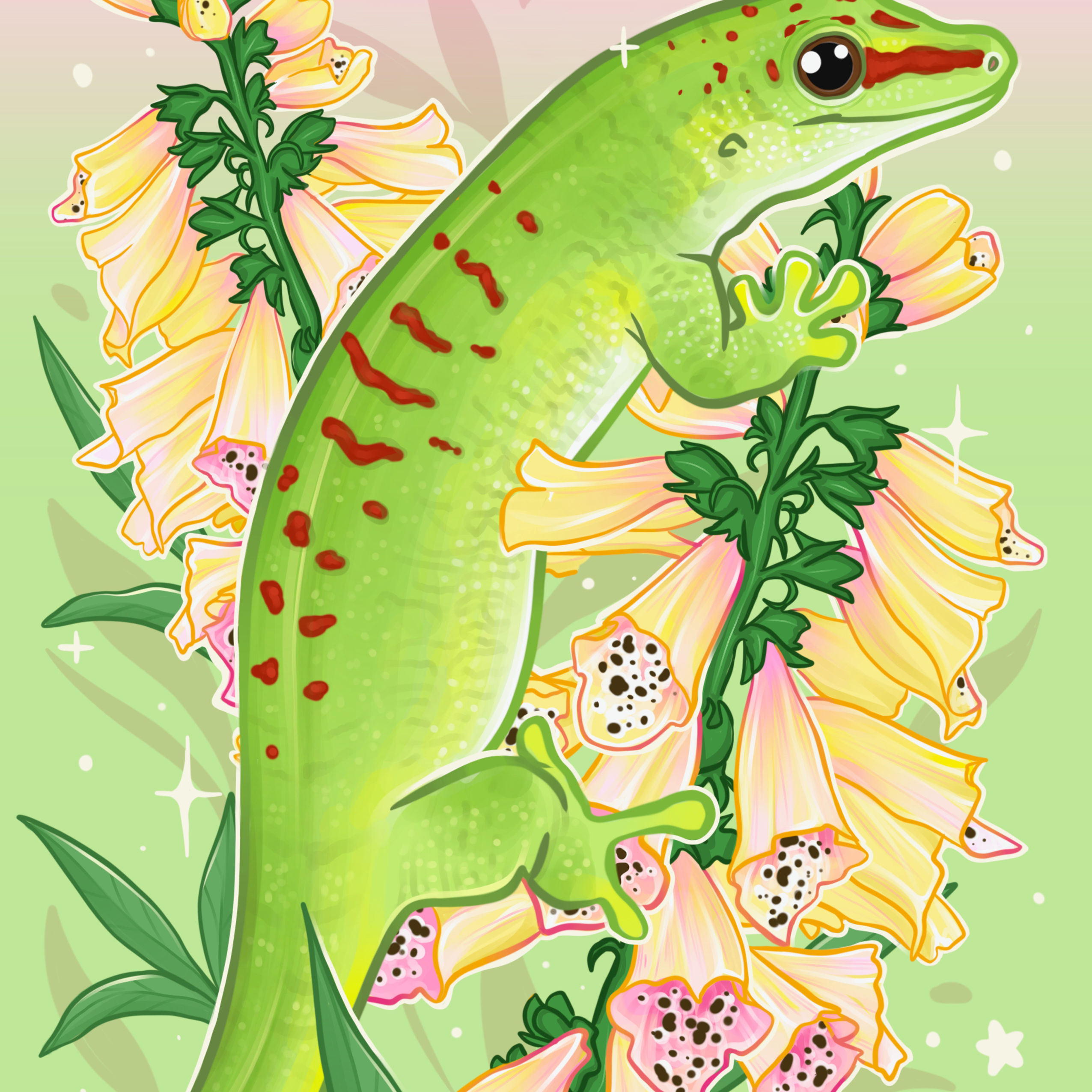 Foxglove Day Gecko by Angelxbeans- Diamond Art Kit (45x60cm, Round Drill)