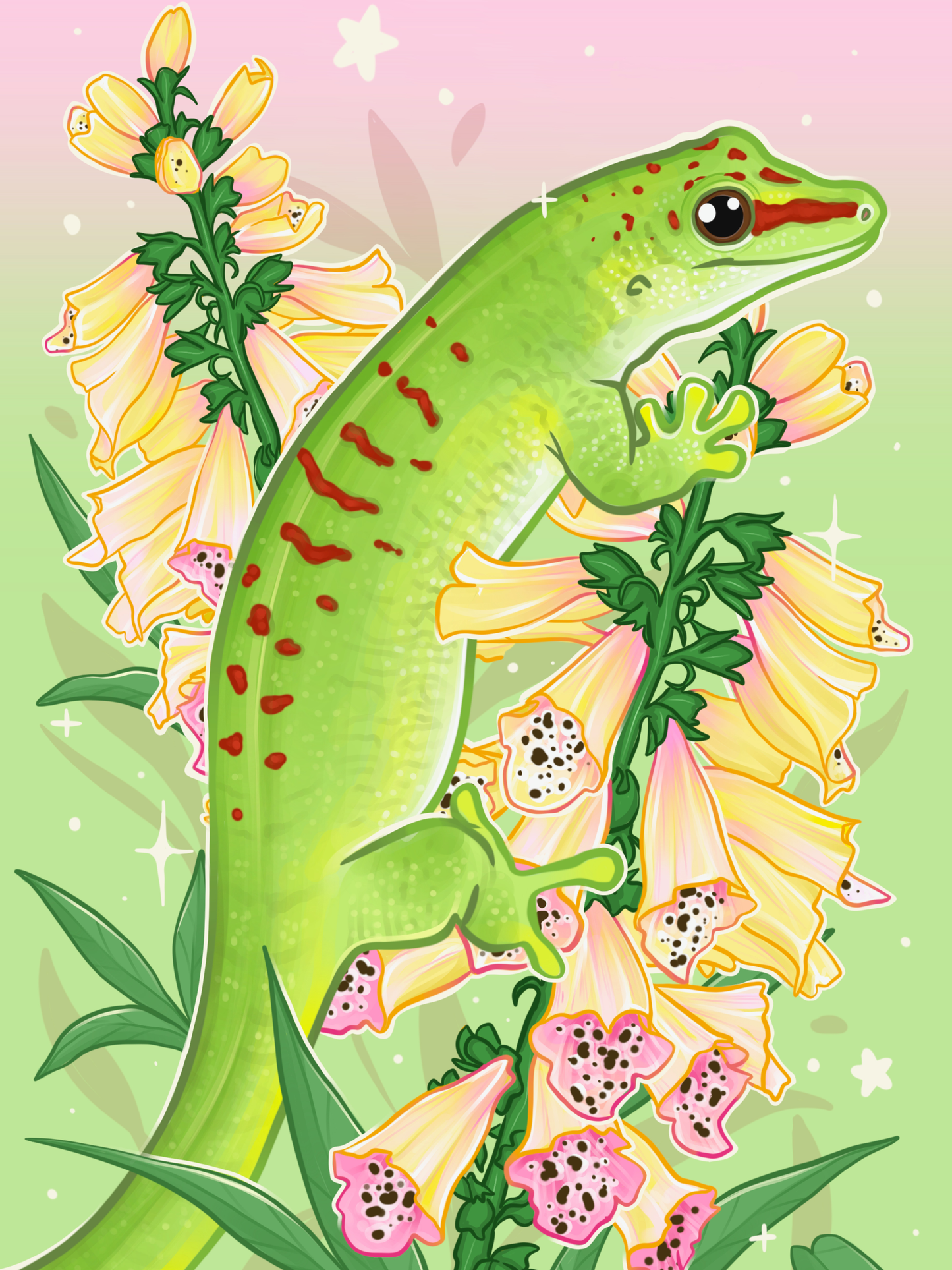 Foxglove Day Gecko by Angelxbeans- Diamond Art Kit (45x60cm, Round Drill)