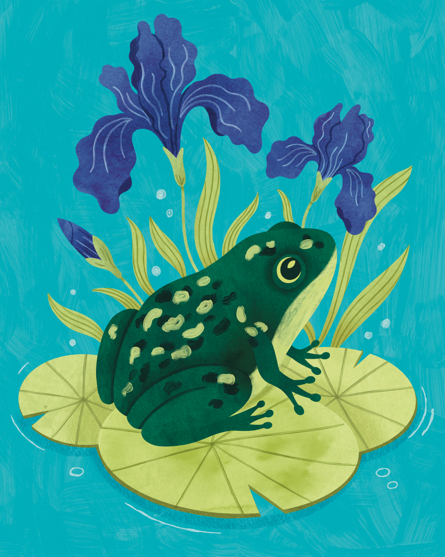 Frog & Blue Irises-Art by Leysan Shayak- Diamond Art Kit (40x50cm, Square Drill)