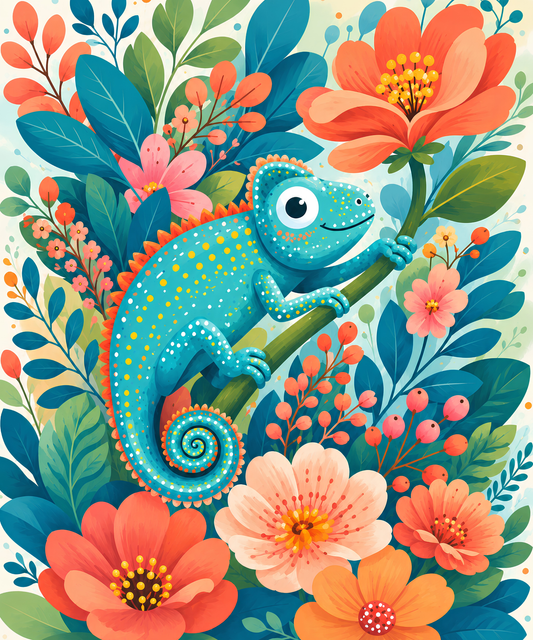 Garden Chameleon– Diamond Art Kit (50x60cm, Round Drill)