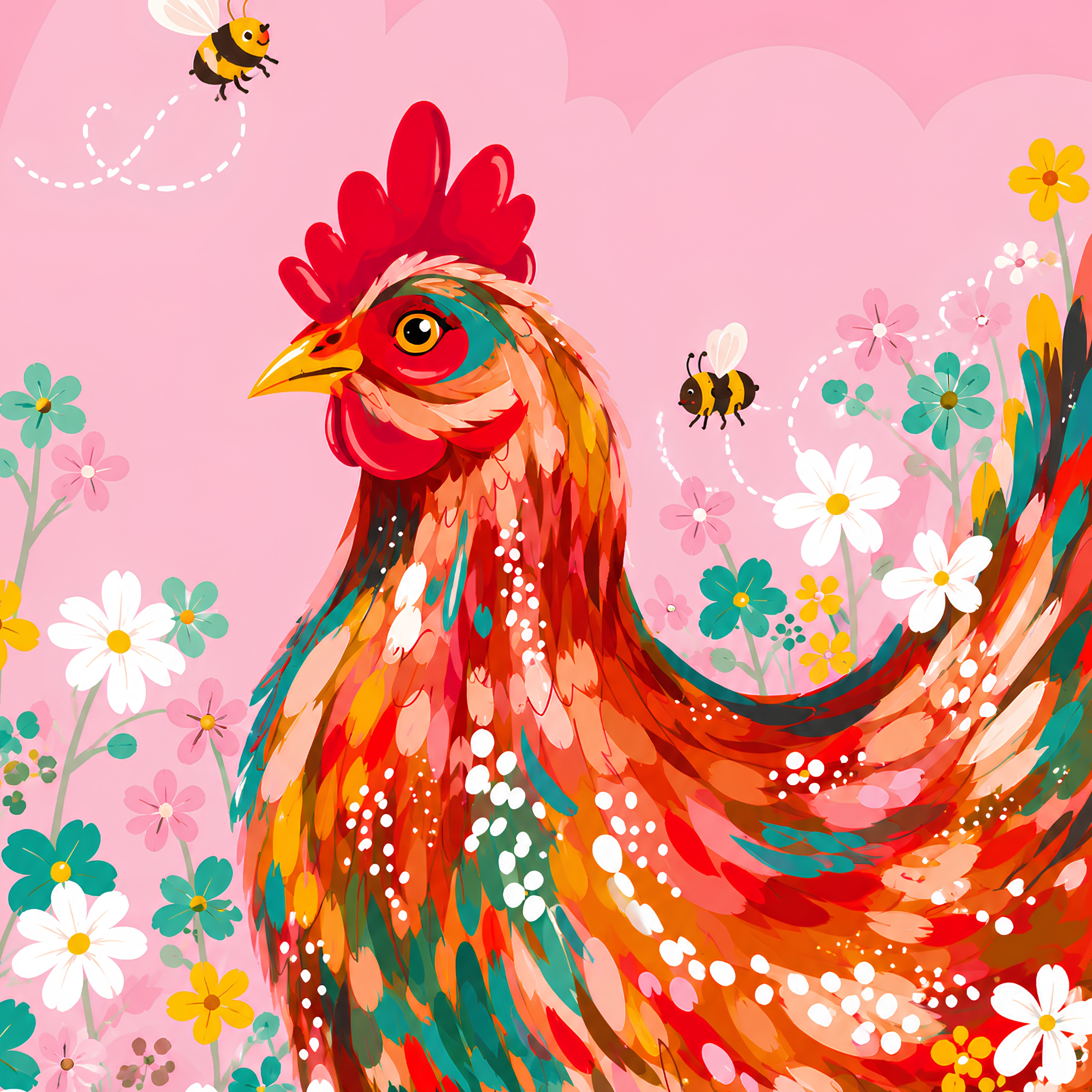 Garden Party Rooster - Diamond Art Kit (40x50cm, Round Drill)