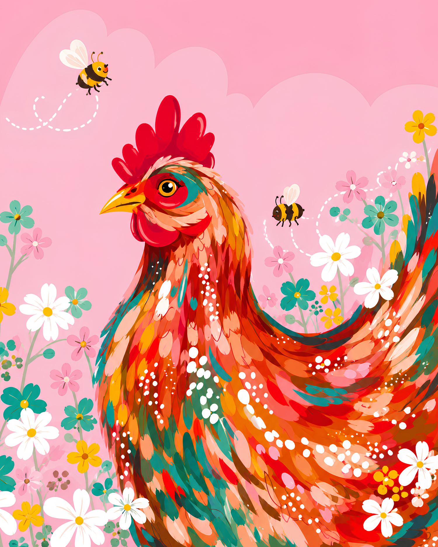 Garden Party Rooster - Diamond Art Kit (40x50cm, Round Drill)