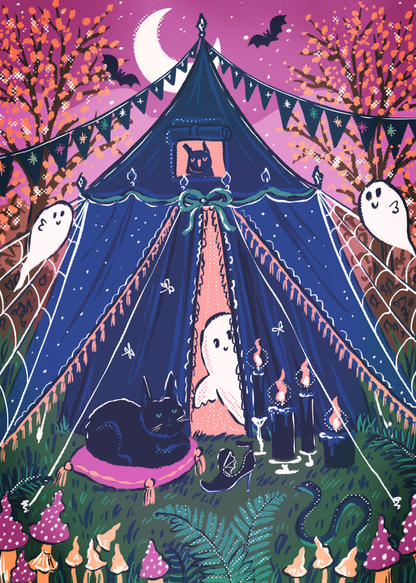 Ghostly Glamping by Hanna Symo- Diamond Art Kit (50x70cm, Square Drill)