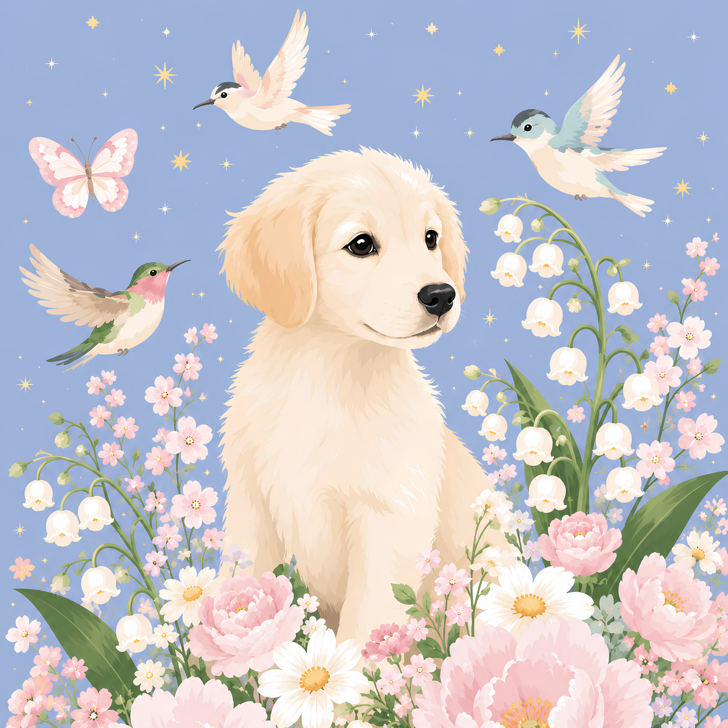 Golden Garden Pup- Diamond Art Kit (50x50cm, Square Drill)