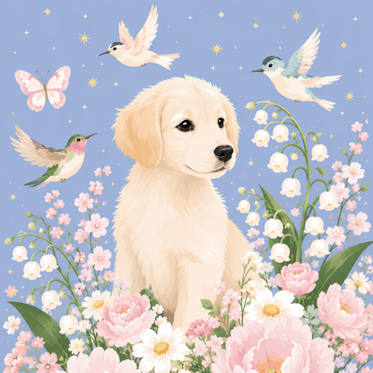 Golden Garden Pup- Diamond Art Kit (50x50cm, Square Drill)