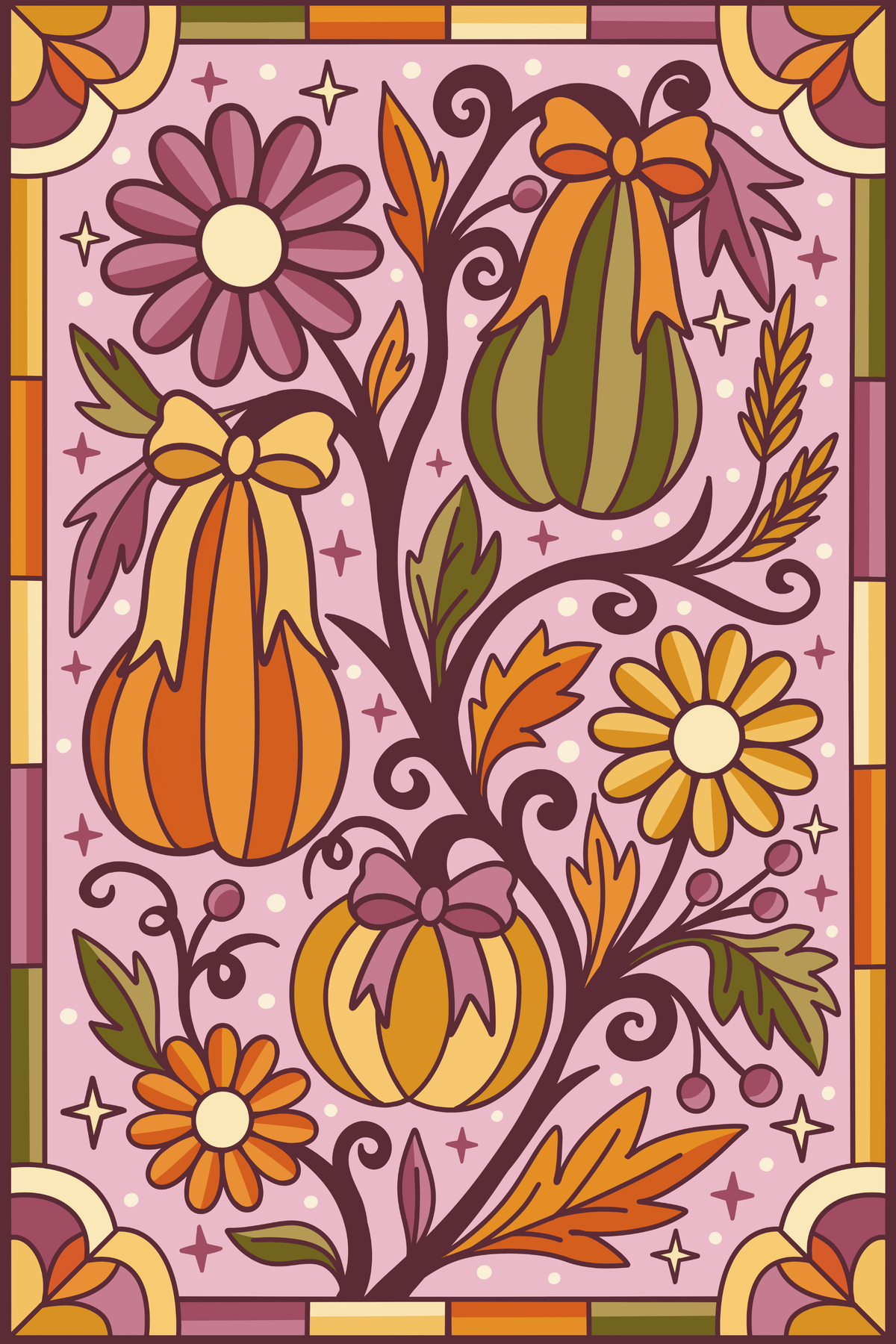 Golden Gourds & Bows by Textile Bakery – Diamond Art Kit (40x60cm) Hand Rendered