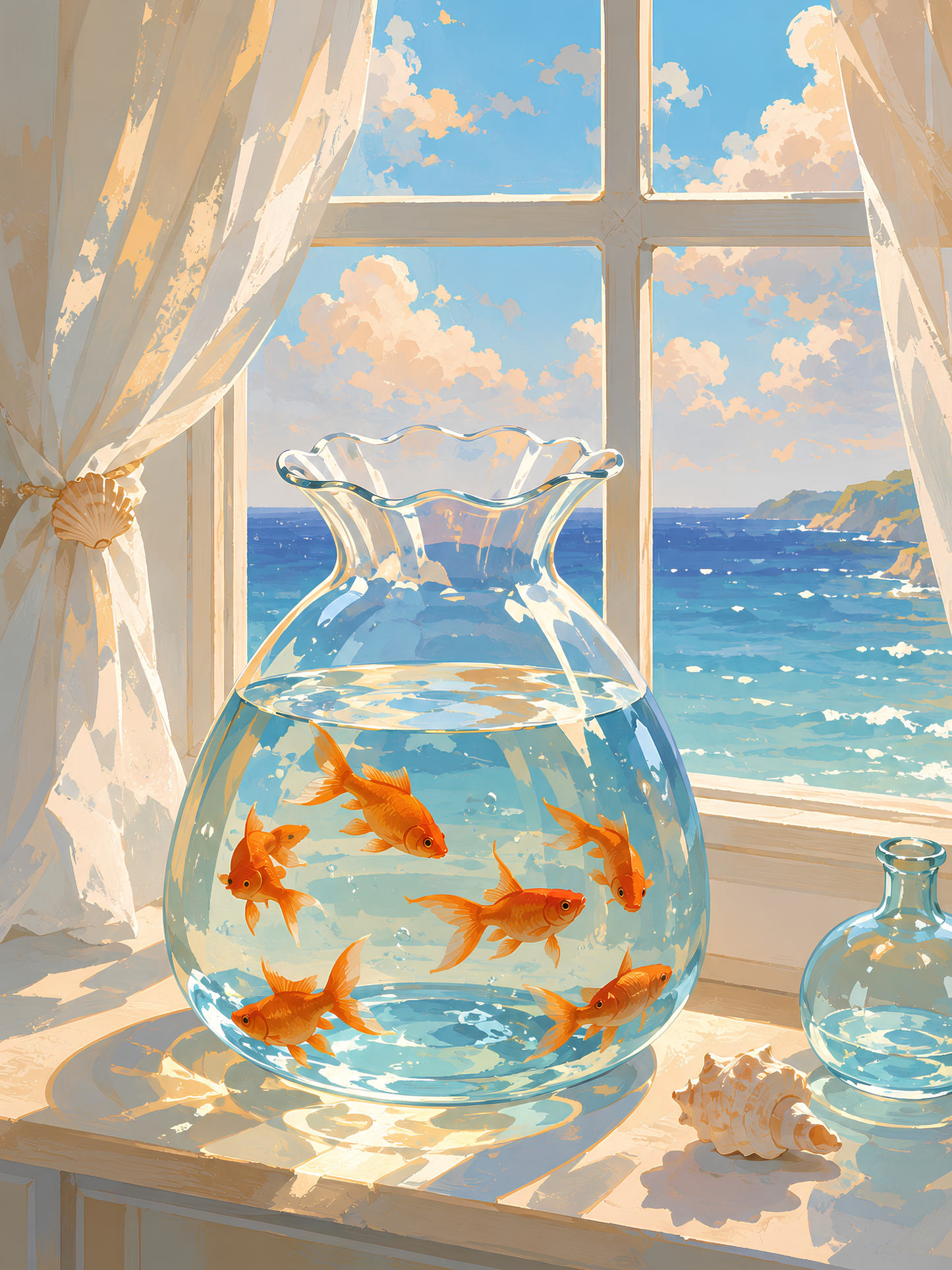 Goldfish by the Sea- Diamond Art Kit (40x60cm, Round Drill)