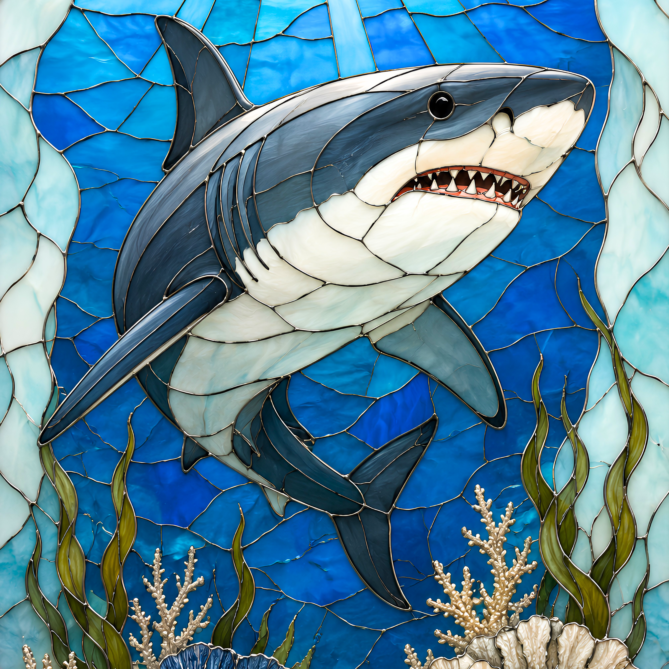 Great White Sharklight- Diamond Art Kit (40x60cm, Square Drill)