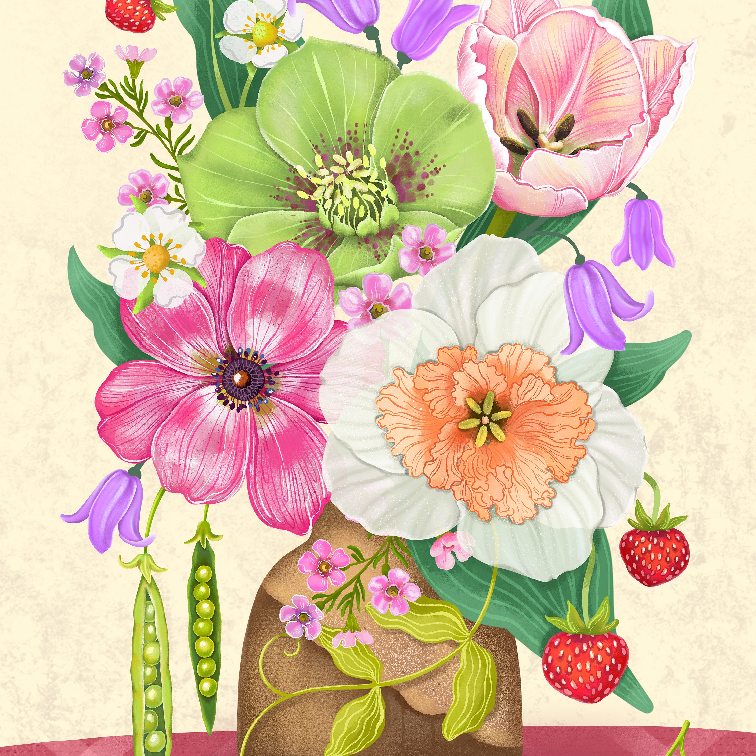 Happy Garden Flowers by Olga Akbarova – Diamond Art Kit (50x70cm, Square Drill)