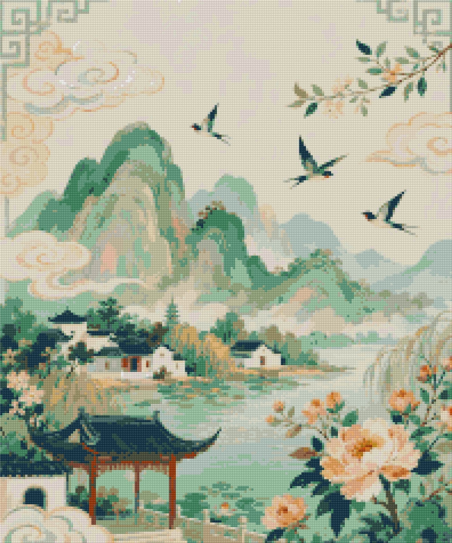 Jade Mountain Garden– Diamond Art Kit (50x60cm, Square Drill)